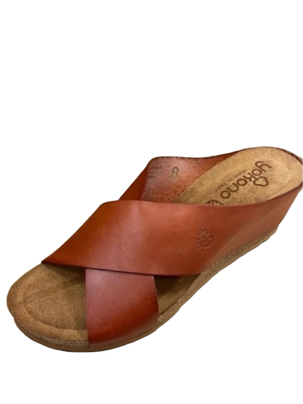 Yokono Womens Leather Wedge Slide Sandals Tan Brown Made in Spain 7.5